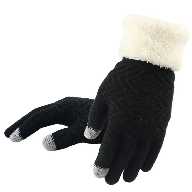 Plush Lined Touchscreen Knitted Winter Gloves