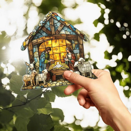 Nativity Scene Stained Glass Suncatcher