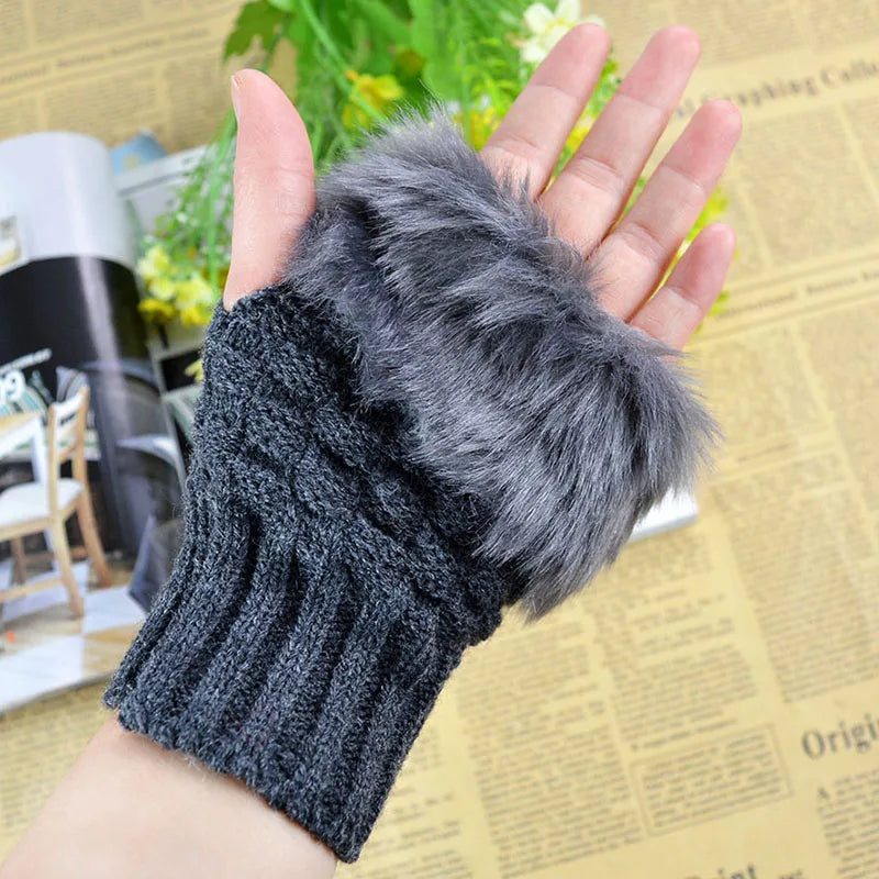 Faux Fur Fingerless Winter Gloves