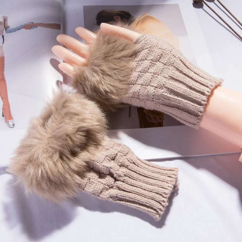 Faux Fur Fingerless Winter Gloves