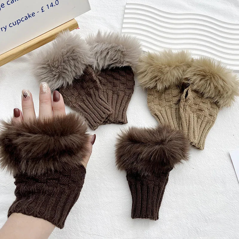 Faux Fur Fingerless Winter Gloves