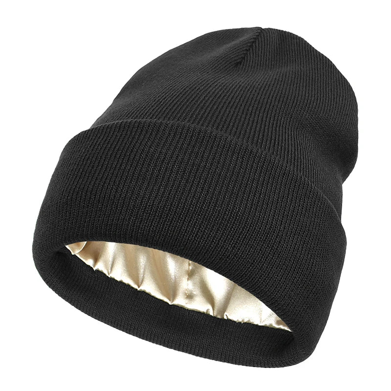 Satin Lined Beanie Hat for Women Hair-Care Cap