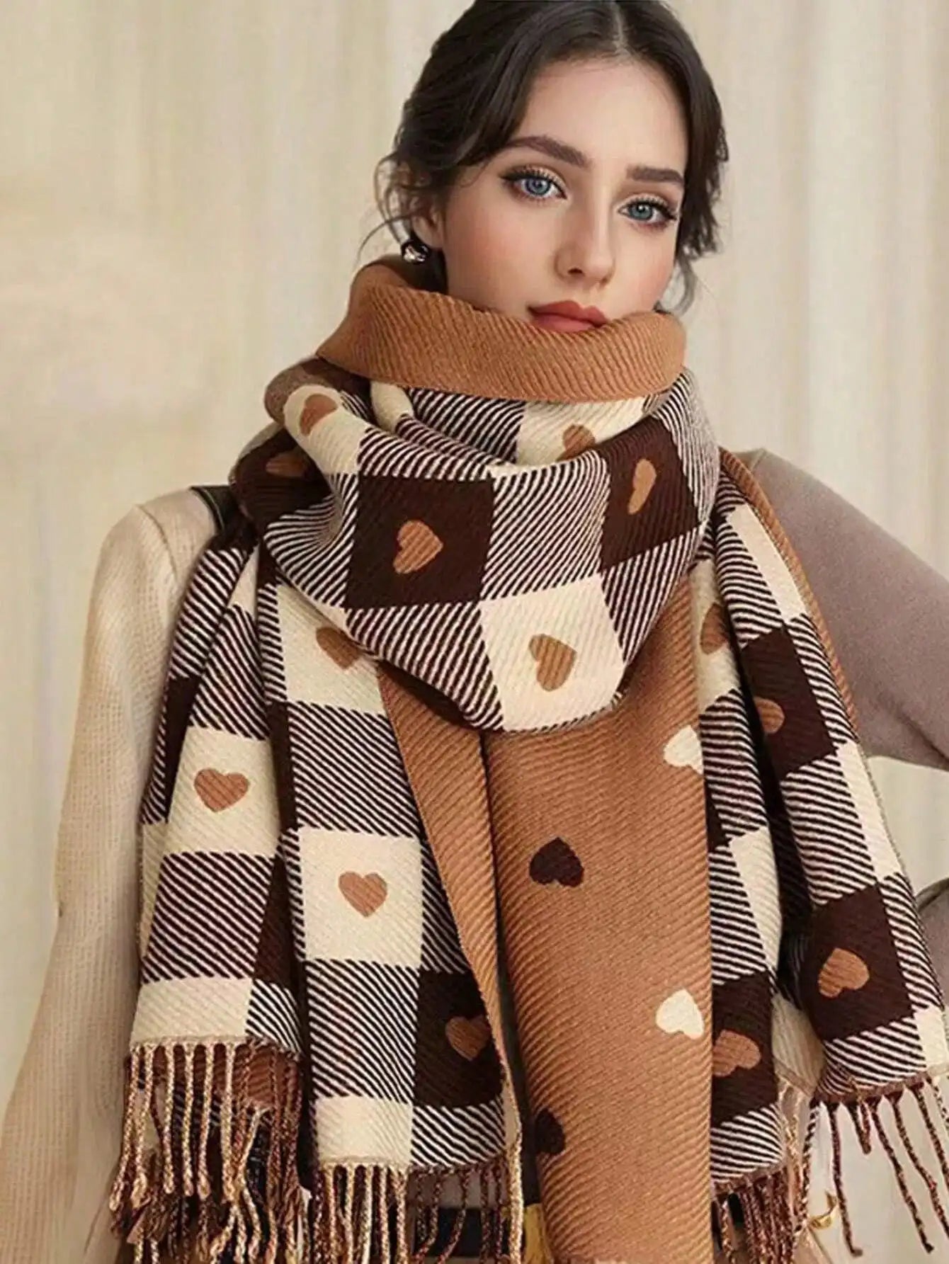 Cozy Checkered Winter Scarf & Shawl