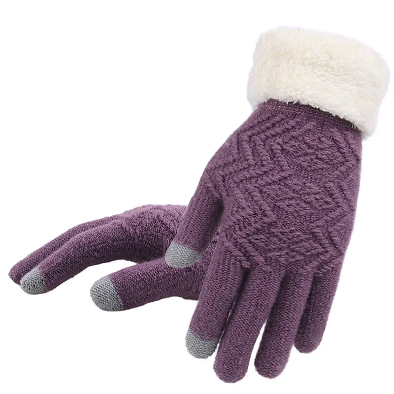 Plush Lined Touchscreen Knitted Winter Gloves