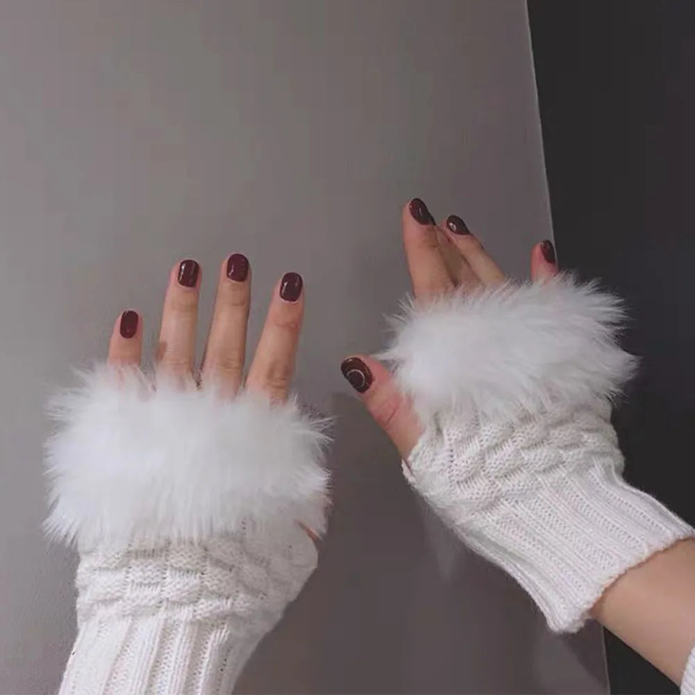 Faux Fur Fingerless Winter Gloves