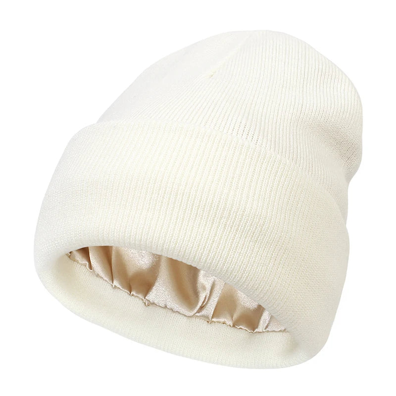 Satin Lined Beanie Hat for Women Hair-Care Cap