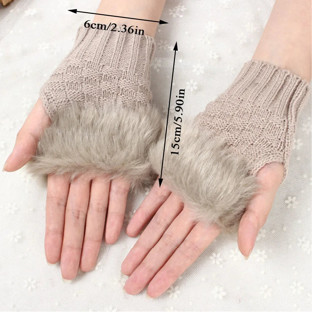 Faux Fur Fingerless Winter Gloves