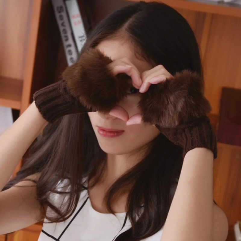 Faux Fur Fingerless Winter Gloves