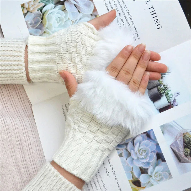 Faux Fur Fingerless Winter Gloves