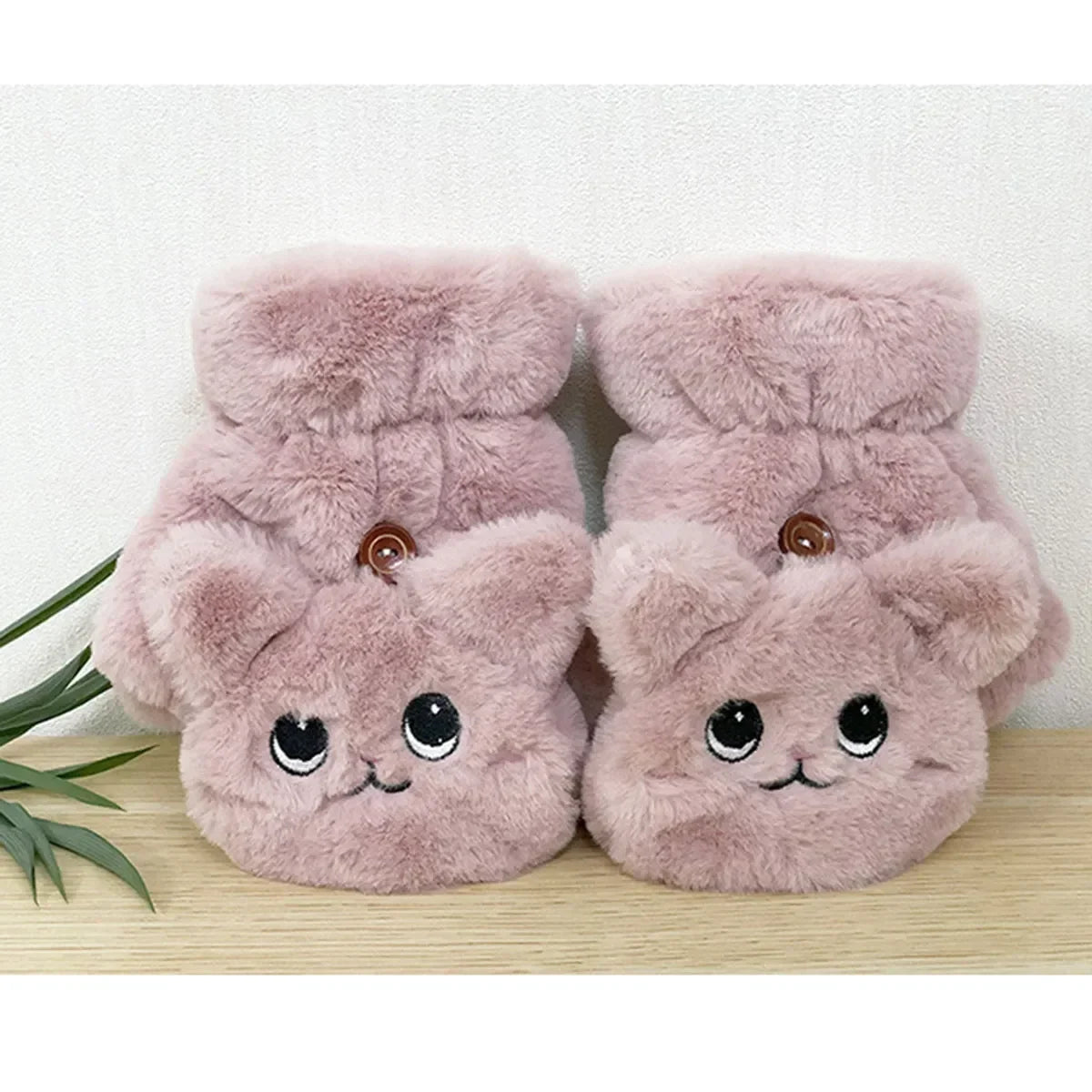 Plush Animal Fingerless Winter Gloves