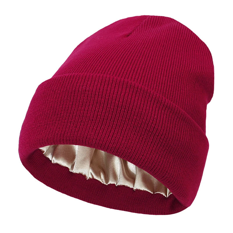 Satin Lined Beanie Hat for Women Hair-Care Cap