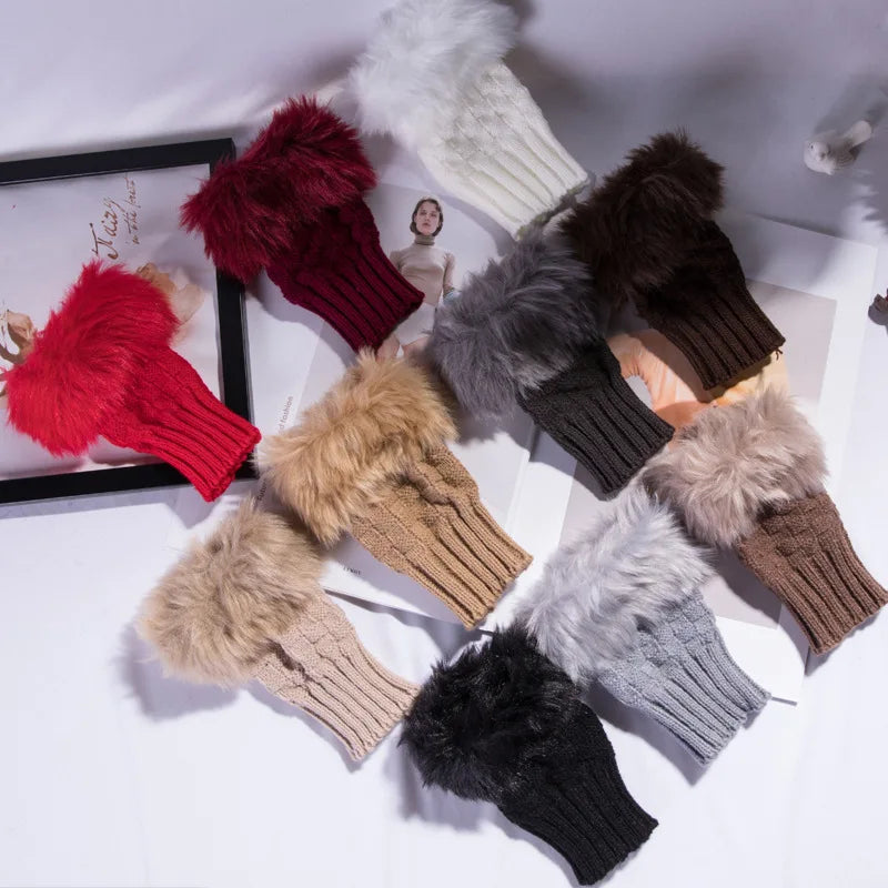 Faux Fur Fingerless Winter Gloves