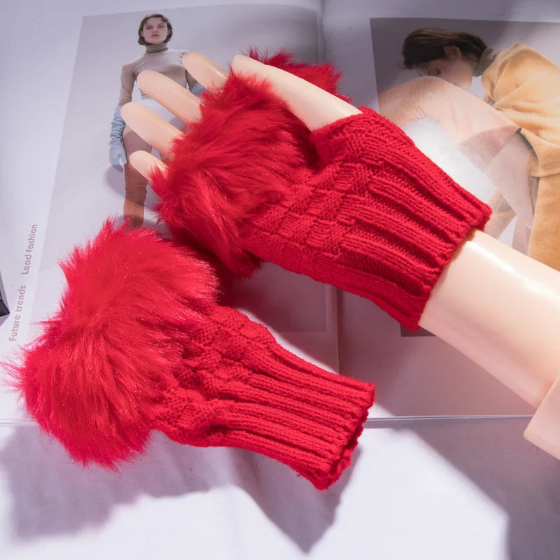 Faux Fur Fingerless Winter Gloves