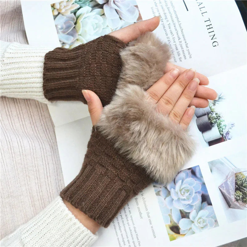 Faux Fur Fingerless Winter Gloves