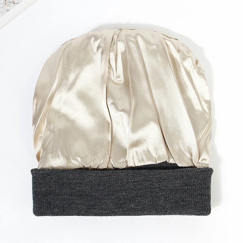 Satin Lined Beanie Hat for Women Hair-Care Cap