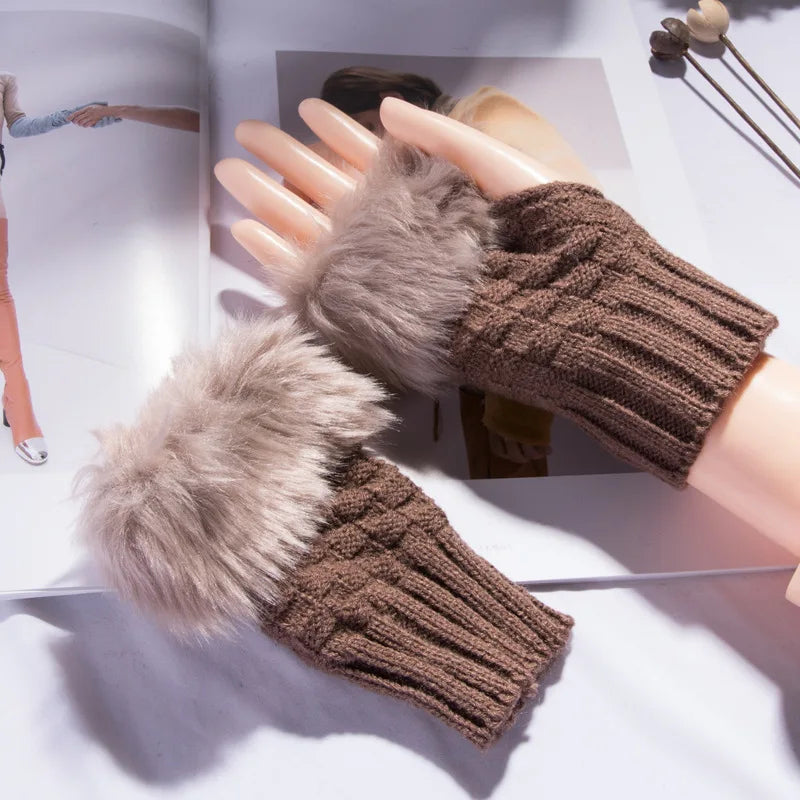 Faux Fur Fingerless Winter Gloves