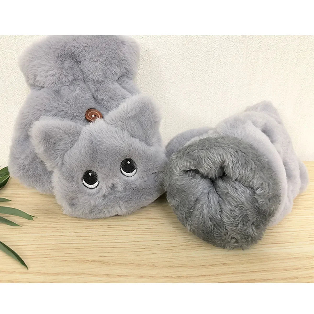 Plush Animal Fingerless Winter Gloves