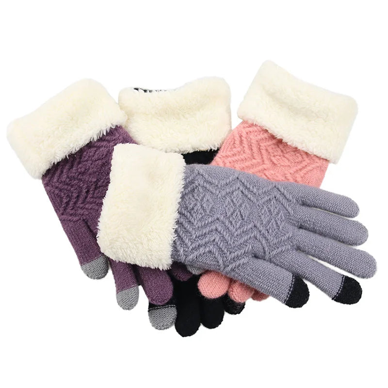 Plush Lined Touchscreen Knitted Winter Gloves