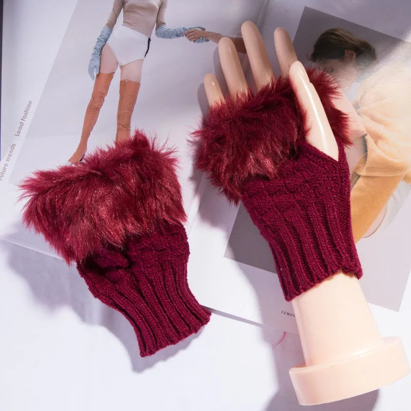 Faux Fur Fingerless Winter Gloves