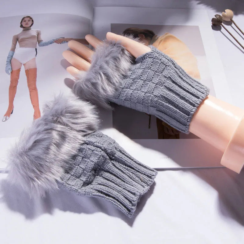 Faux Fur Fingerless Winter Gloves