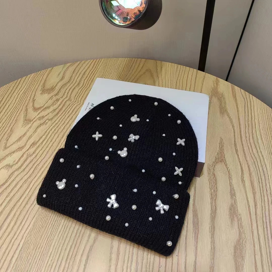 Pearl Accent Knit Winter Beanie Hat