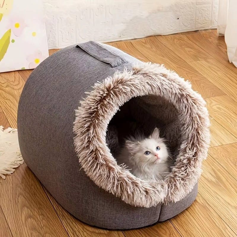 Cozy Plush Winter Cat Bed