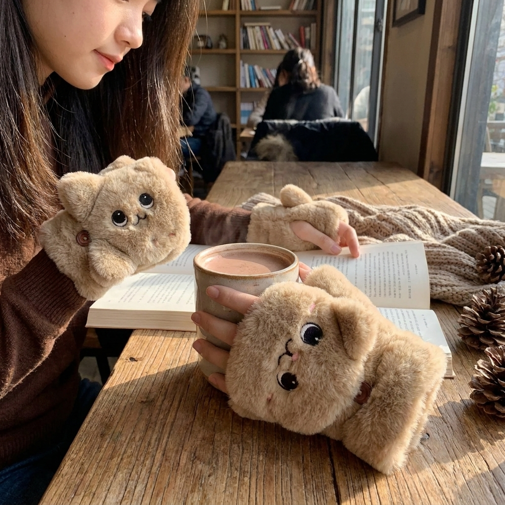 Plush Animal Fingerless Winter Gloves
