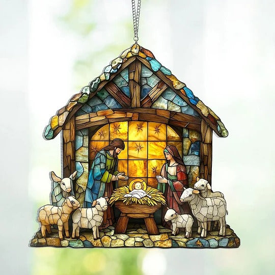 Nativity Scene Stained Glass Suncatcher