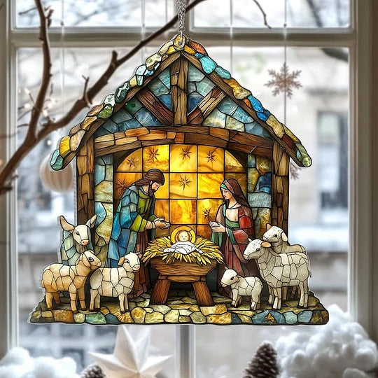 Nativity Scene Stained Glass Suncatcher