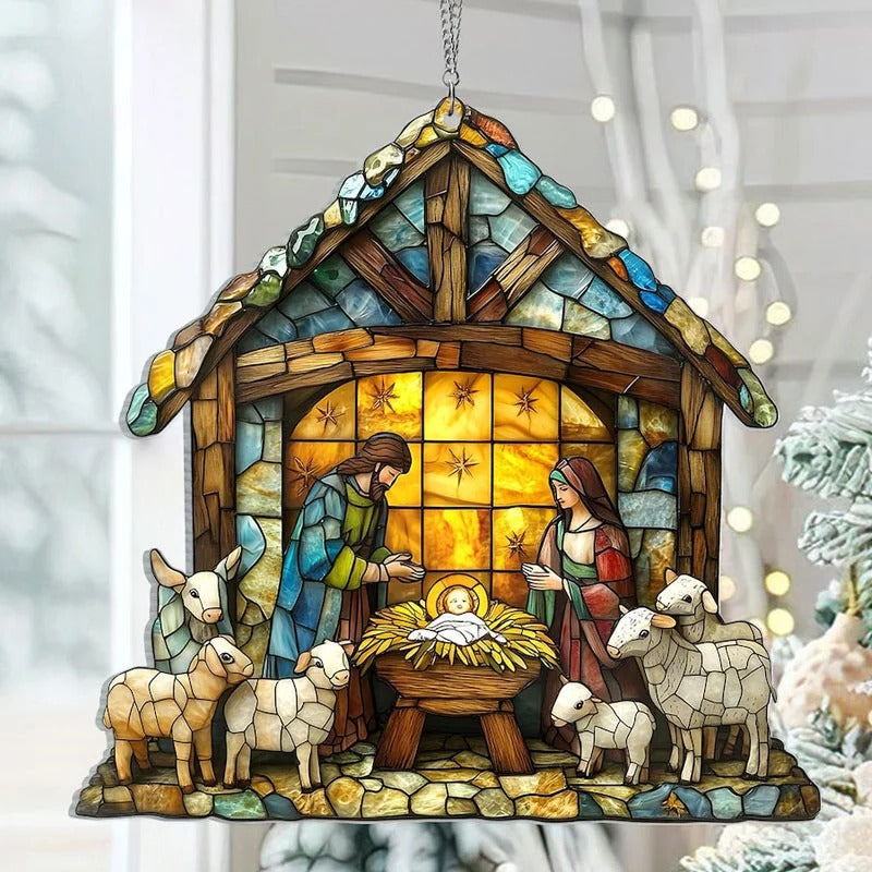 Nativity Scene Stained Glass Suncatcher
