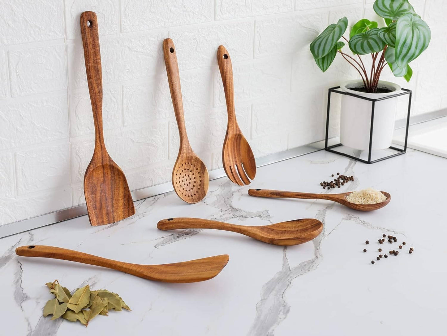 6-Piece Natural Wooden Kitchen Utensils