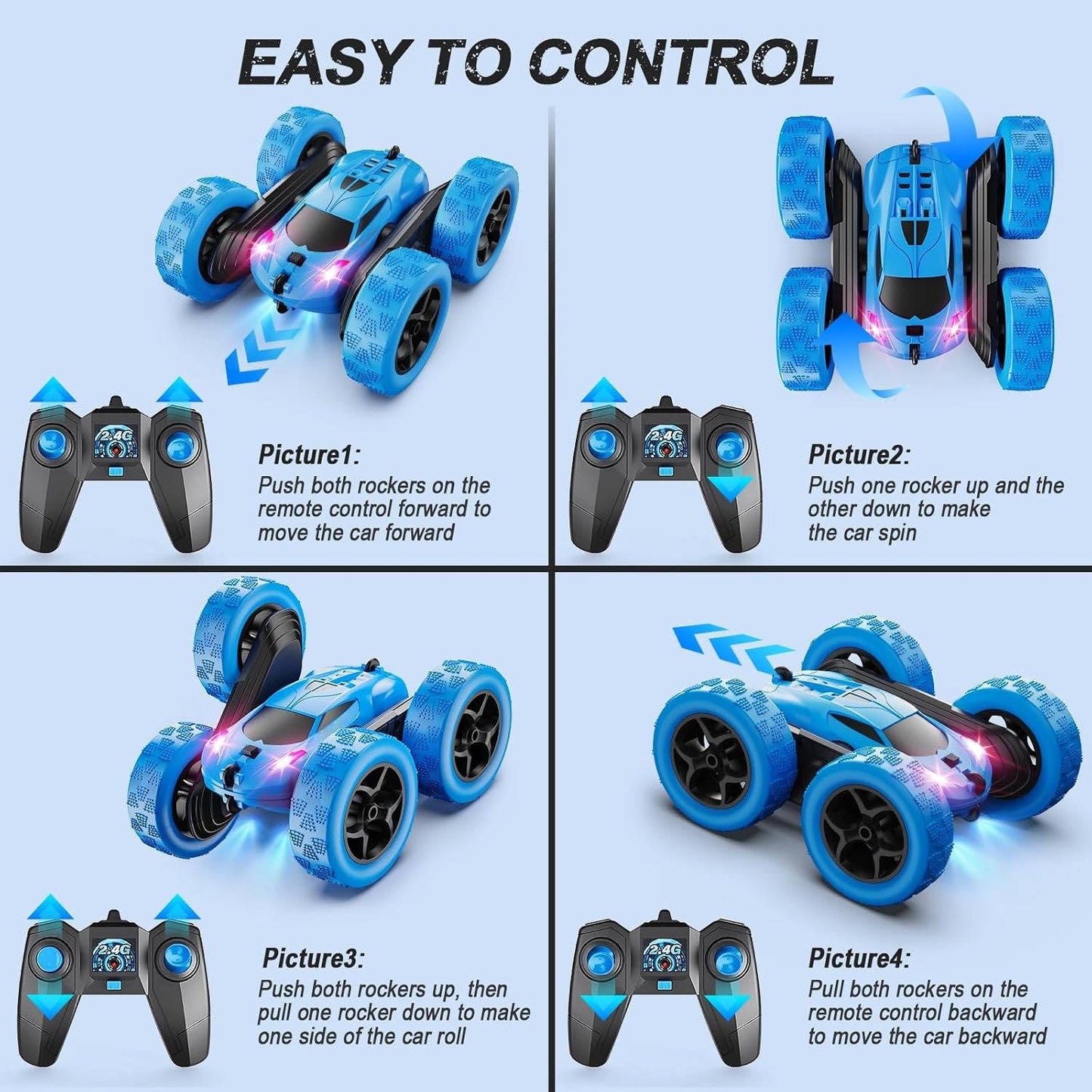 RC Car Toy Kids 6-12 LED 360 Flips
