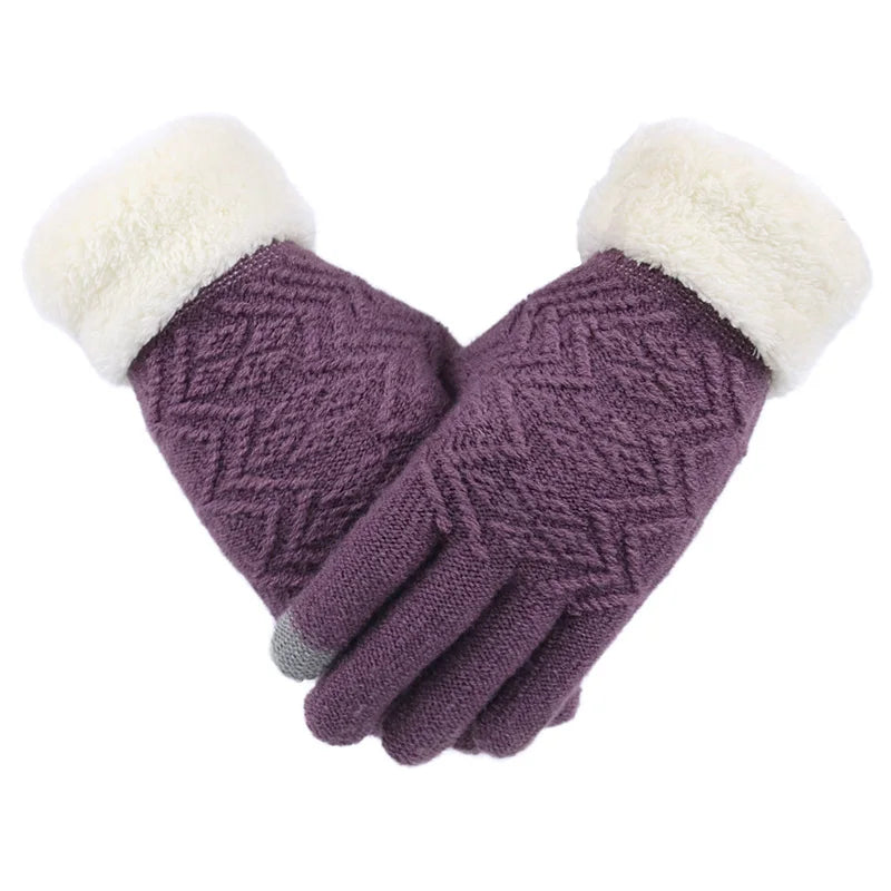 Plush Lined Touchscreen Knitted Winter Gloves